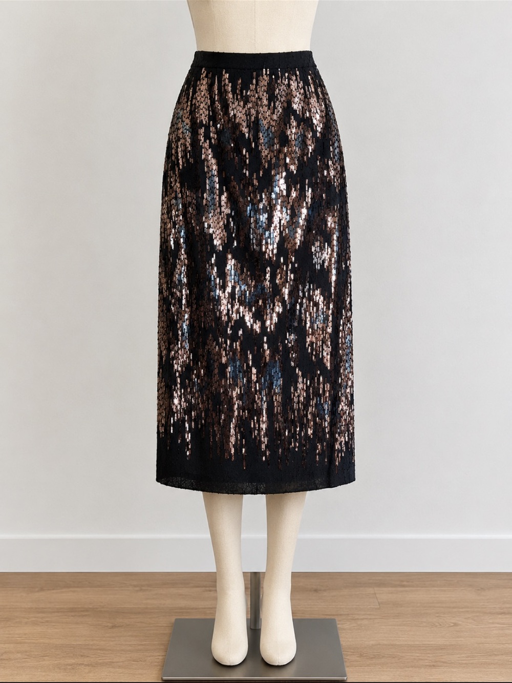 Lafayette 148 New York Black Sequin Midi Skirt - Elegant Evening Wear